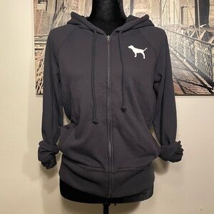 Victoria's Secret Pink Black Zip-Up Hoodie M